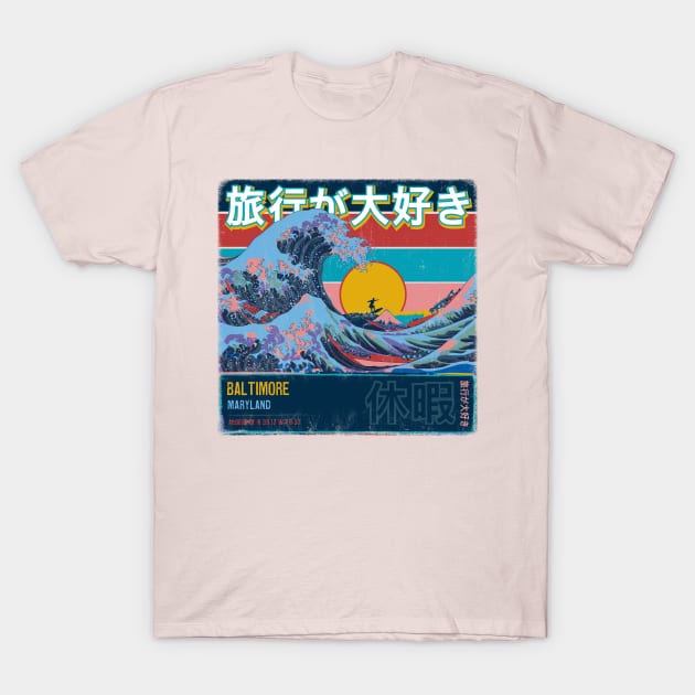 Baltimore, Maryland, United States of America, Japanese Wave Travel T-Shirt by MapYourWorld